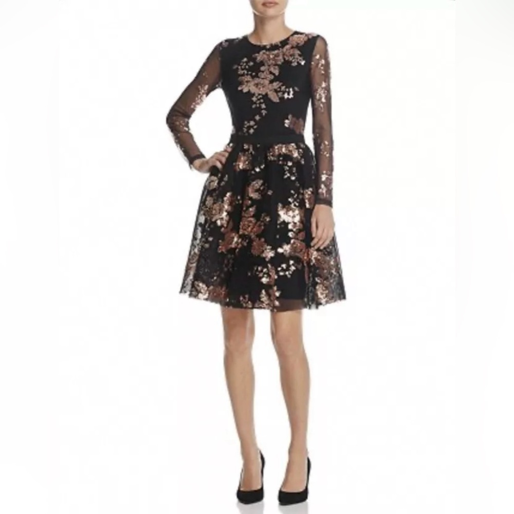 Maje 1 Radar Maille Basket Rose Gold Floral Sequins A-Line Dress